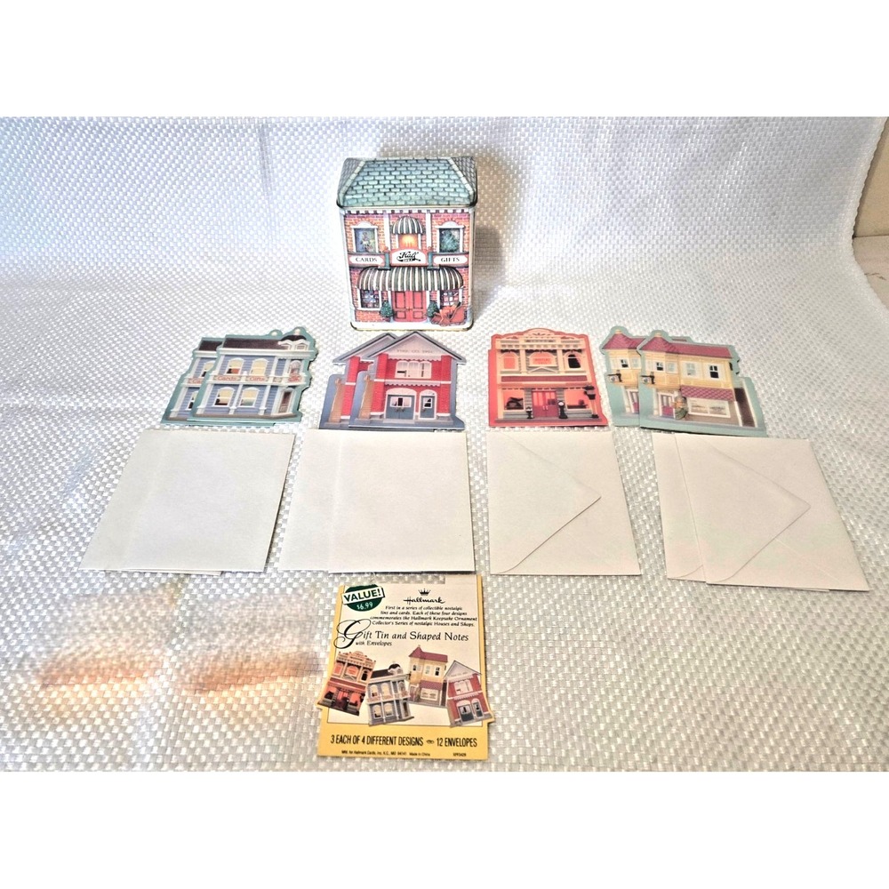 Hallmark 85th Anniversary Tin 1910 Card Shop 4 Shaped Note Cards Envelopes 03429